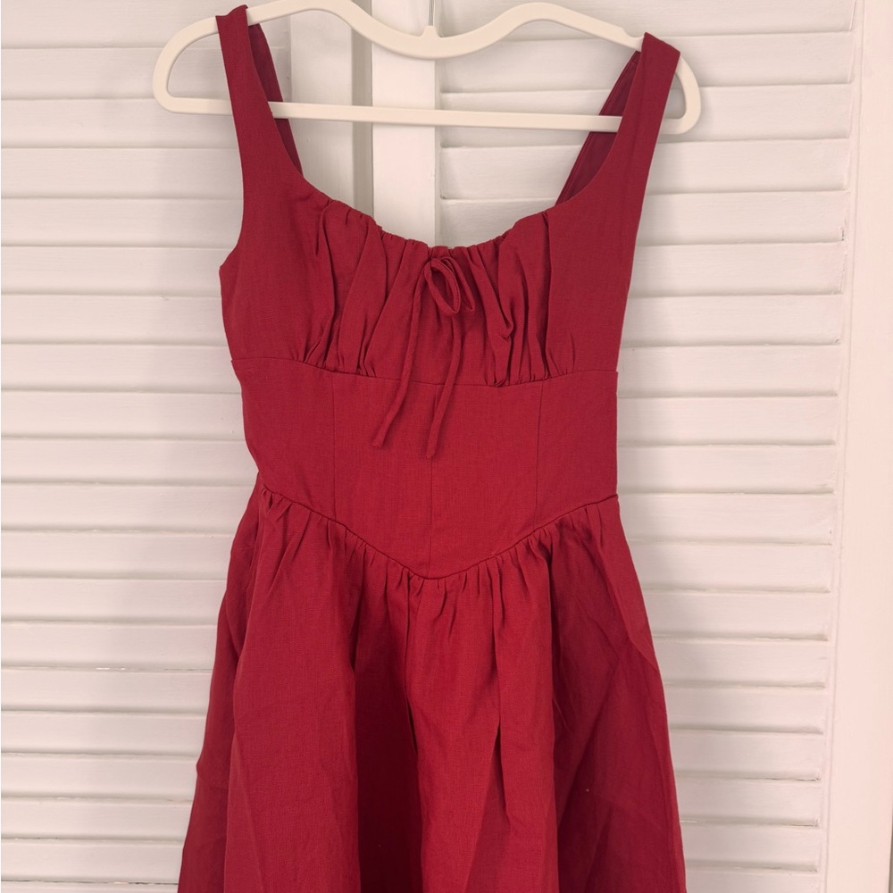 NWOT Reformation Balia Linen Midi / Maxi Dress in Sundried Tomato Red - Picture 8 of 14